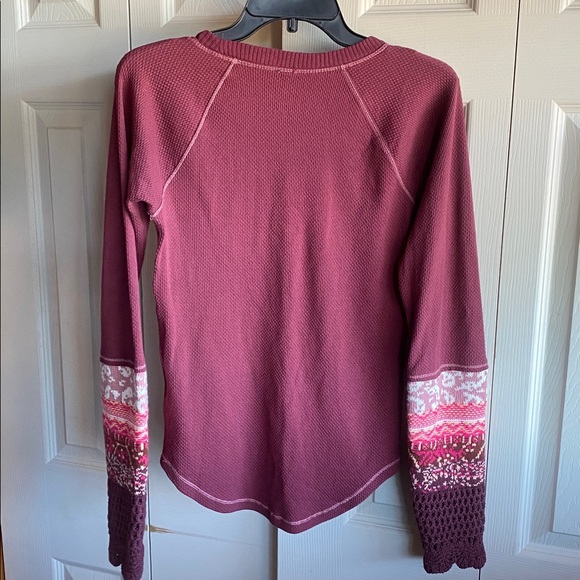 Free People NWT InThe Mix Colorful Crochet Crewneck Long Sleeve Thermal Knit Top - Picture 5 of 14